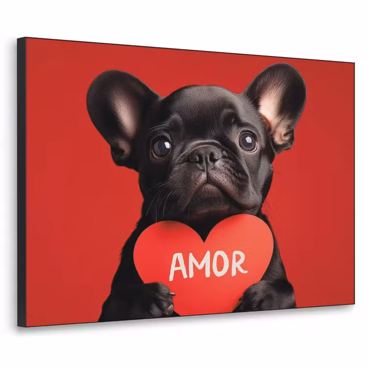 Amor - Hond - Hartje - Rood Textielframe zwart klein -3d