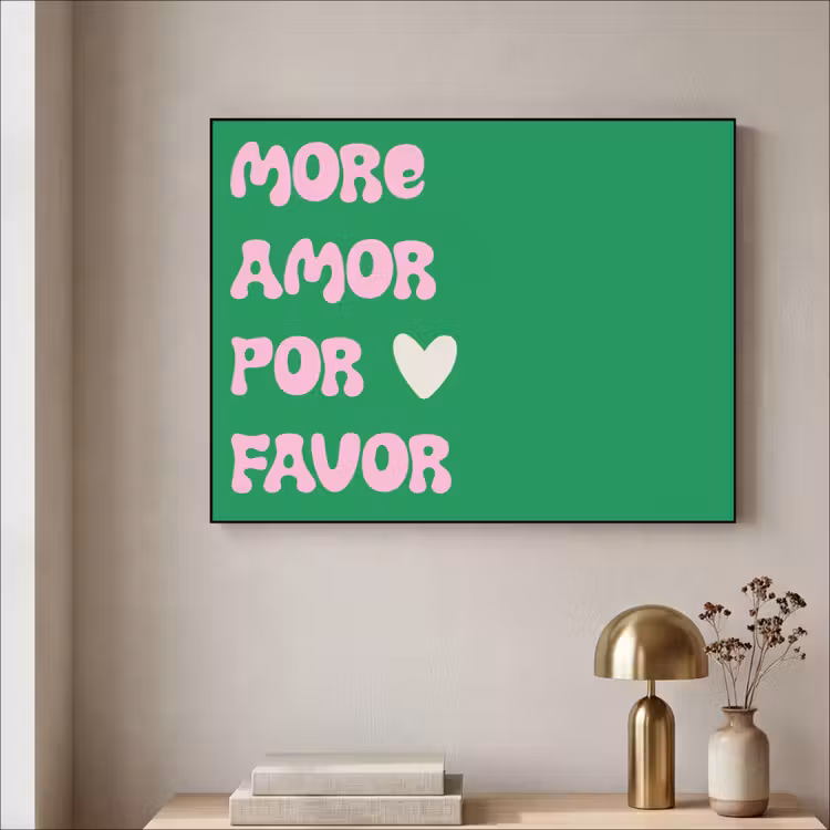 Amor - Valentijn - Groen - Tekst Textielframe - compleet frame klein -sfeer2