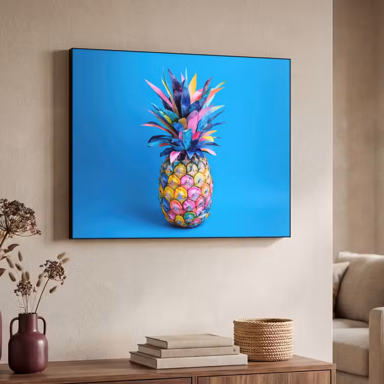 Ananas - Blauw - Tropisch - Vrolijk Textielframe - compleet frame klein -sfeer3