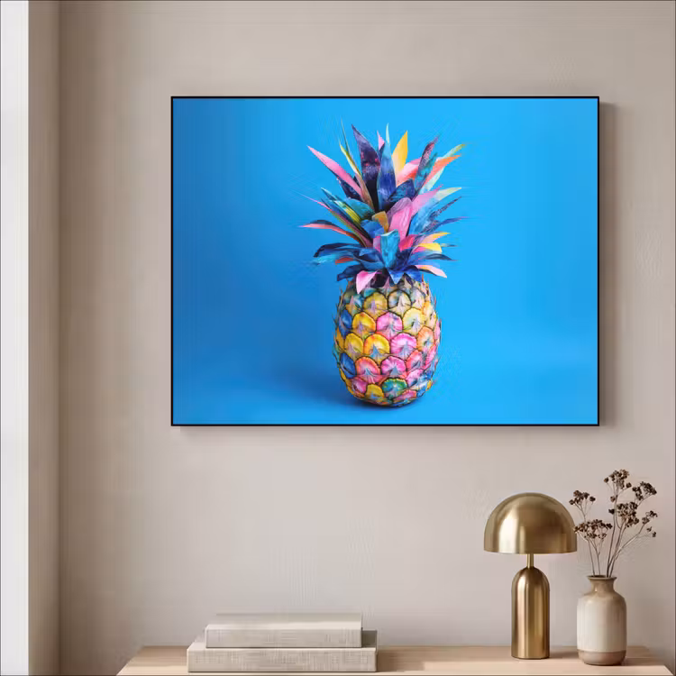 Ananas - Blauw - Tropisch - Vrolijk Textielframe - compleet frame klein -sfeer2