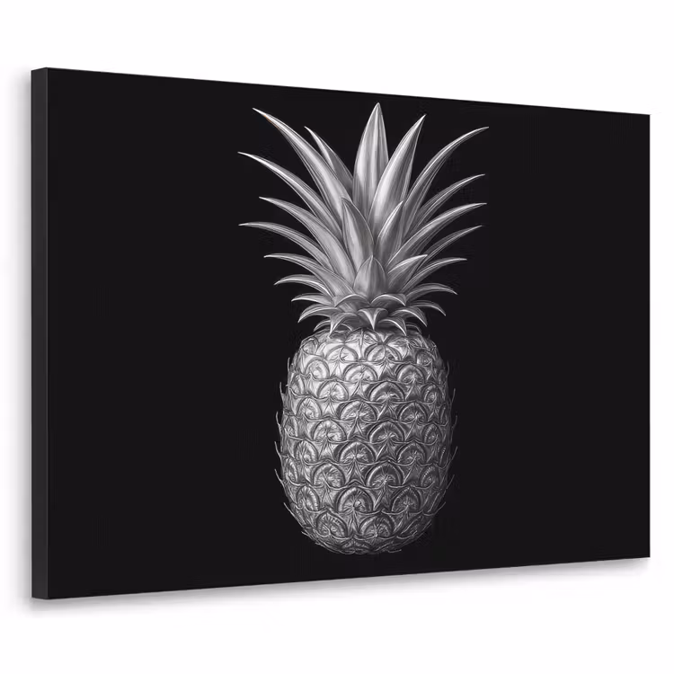 Ananas - Gedetailleerd - Bladeren Textielframe zwart klein -3d