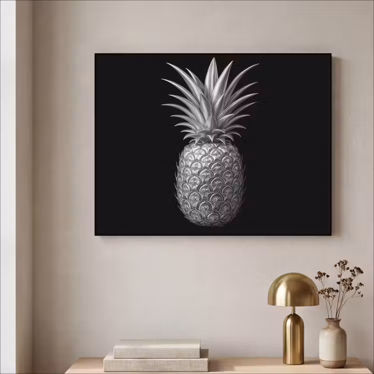 Ananas - Gedetailleerd - Bladeren Textielframe zwart klein -sfeer2