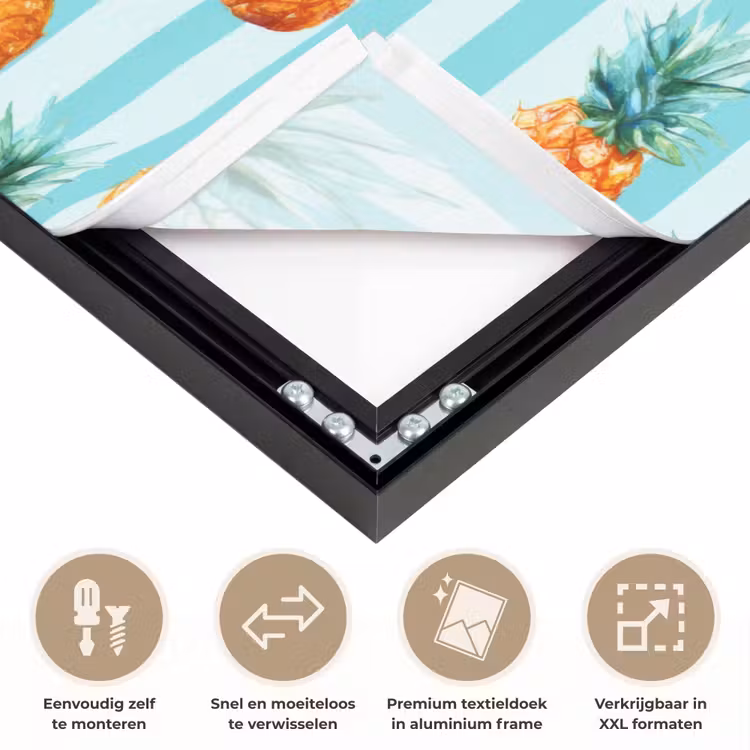 Ananas - Strepen - Groen Textielframe zwart klein 947 -USP_closeupNL