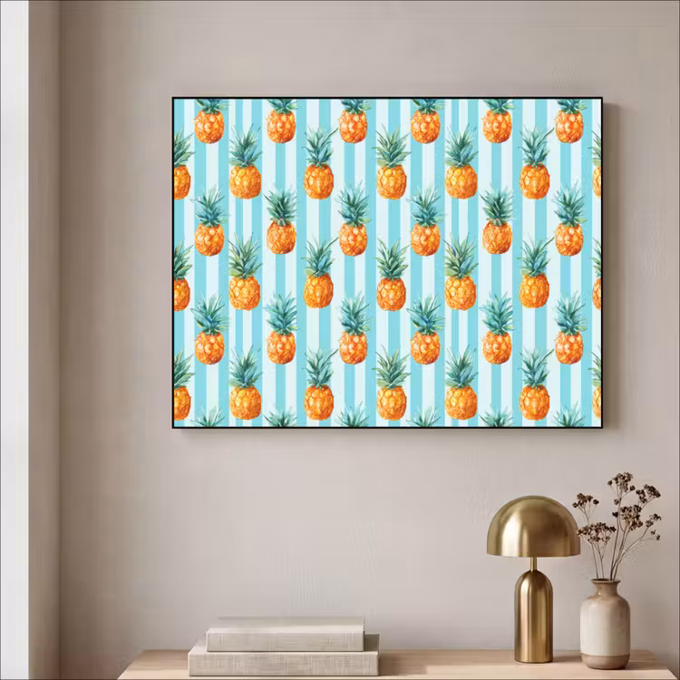 Ananas - Strepen - Groen Textielframe zwart klein 947 -sfeer2