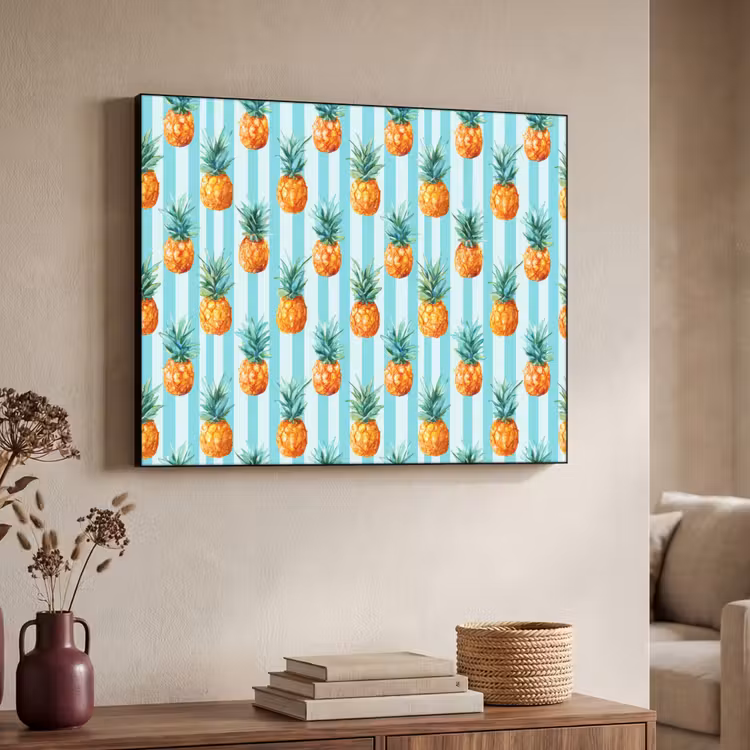 Ananas - Strepen - Groen Textielframe zwart klein 947 -sfeer3