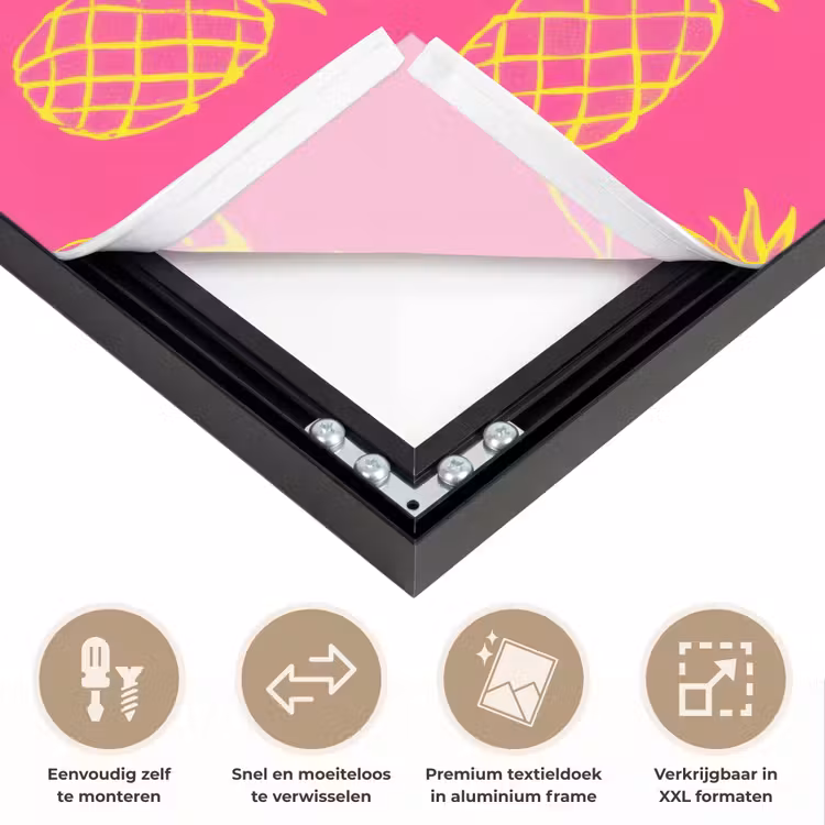 Ananas - Trendy - Roze Textielframe zwart klein 947 -USP_closeupNL