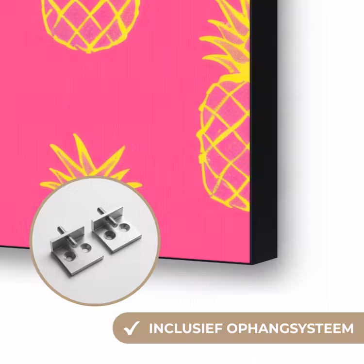 Ananas - Trendy - Roze Textielframe zwart klein 947 -USP_ophangsysteemNL