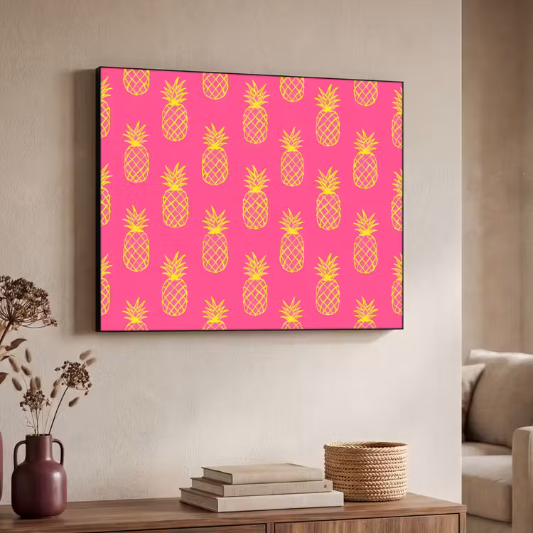 Ananas - Trendy - Roze Textielframe zwart klein 947 -sfeer3