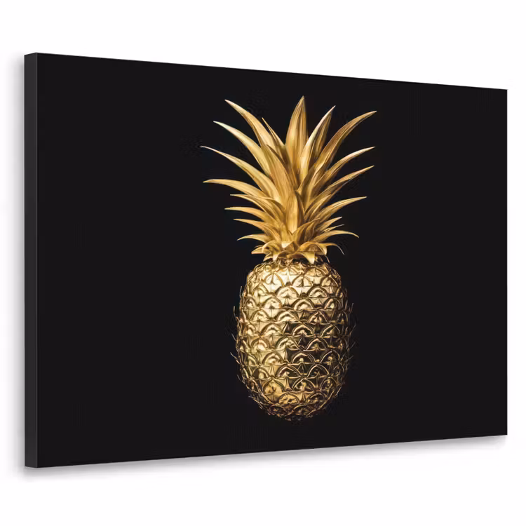Ananas - Zwart - Goud - Luxe Textielframe - compleet frame klein -3d