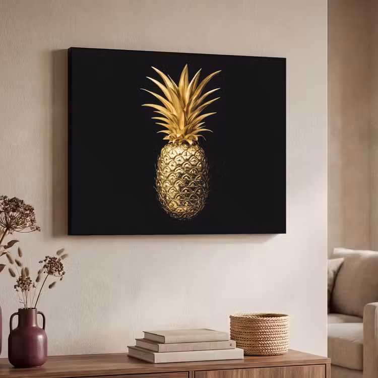 Ananas - Zwart - Goud - Luxe Textielframe - compleet frame klein -sfeer3
