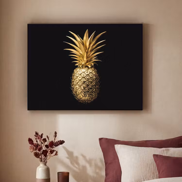 Ananas - Zwart - Goud - Luxe Textielframe - compleet frame klein -sfeer1