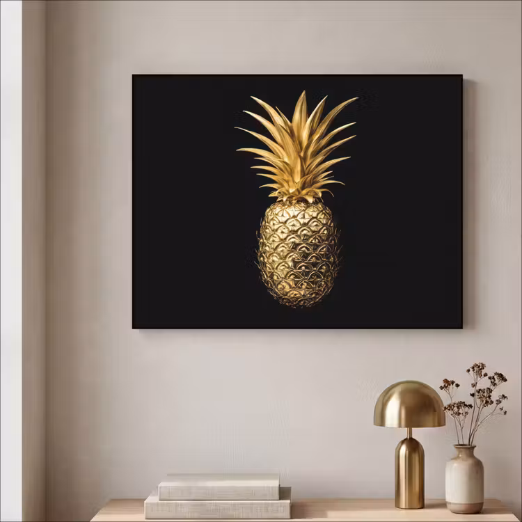 Ananas - Zwart - Goud - Luxe Textielframe zwart klein -sfeer2