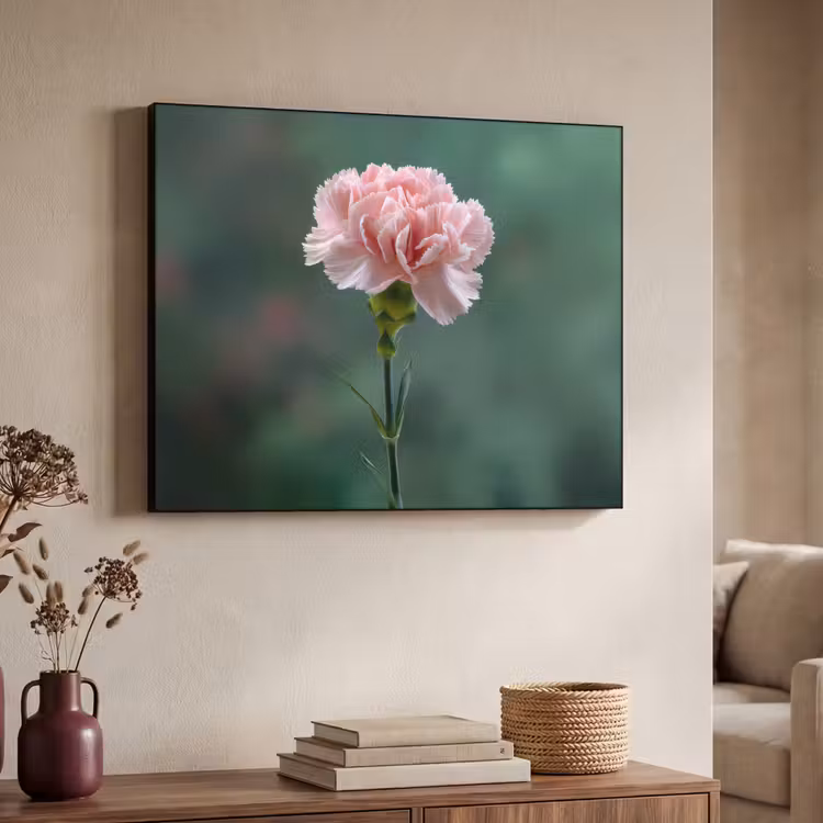 Anjer - Roze - Bloemblaadjes Textielframe zwart klein -sfeer3