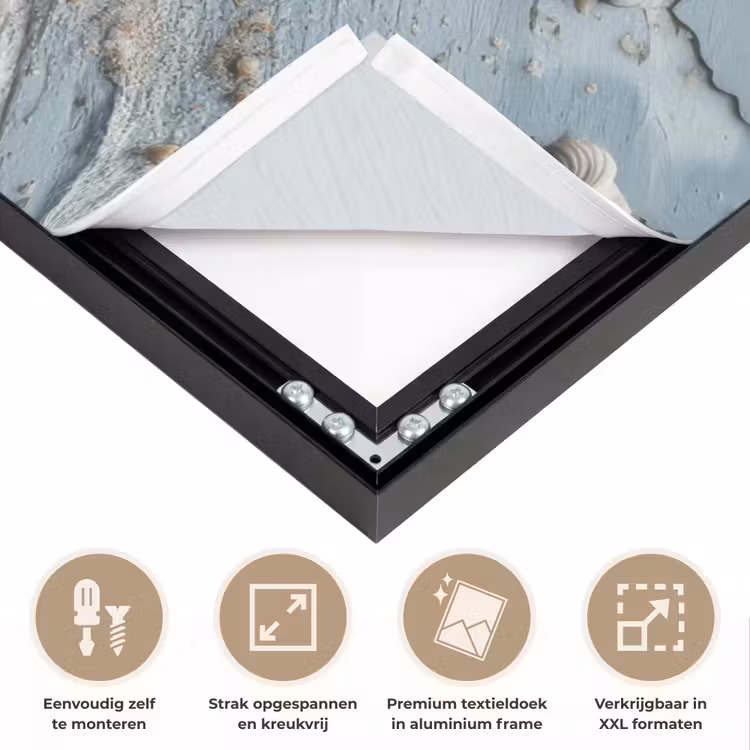Anker - Hout - Schelpen - Zand Textielframe zwart klein -USP_feed_closeupNL