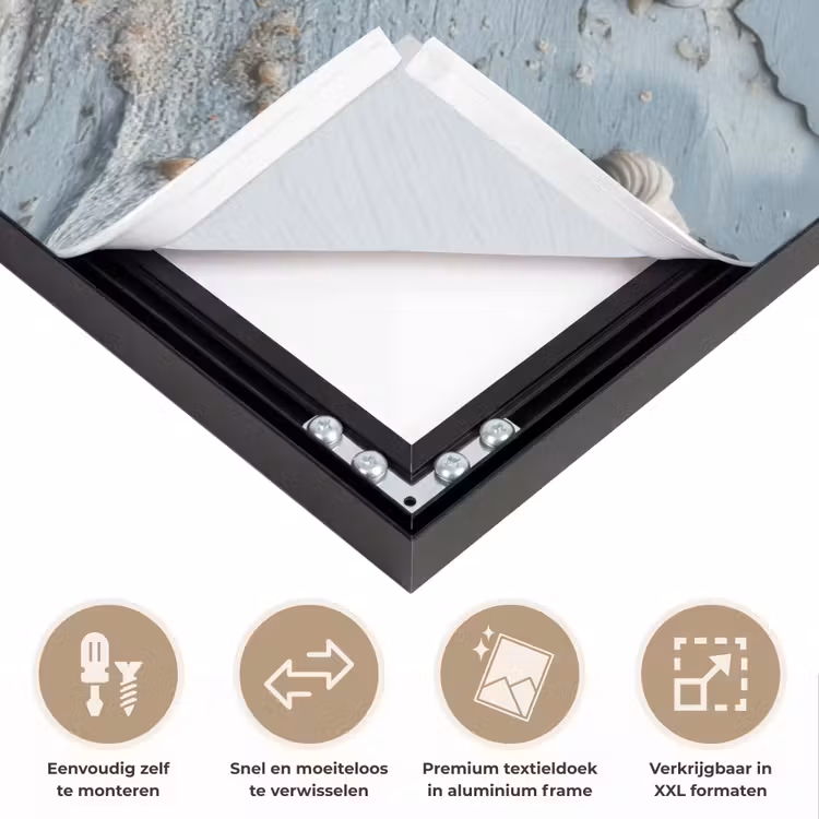 Anker - Hout - Schelpen - Zand Textielframe zwart klein -USP_closeupNL