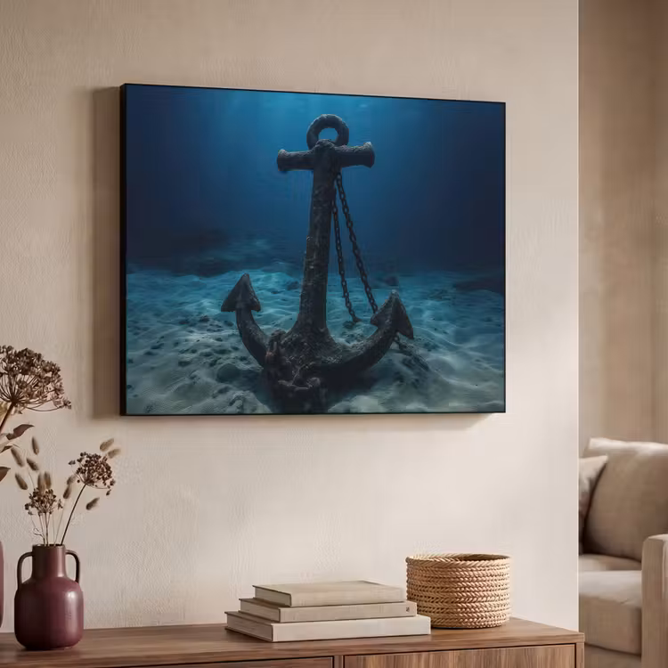Anker - Ijzer - Zeebodem - Zand Textielframe zwart klein -sfeer3