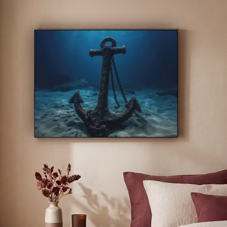 Anker - Ijzer - Zeebodem - Zand Textielframe zwart klein -sfeer1