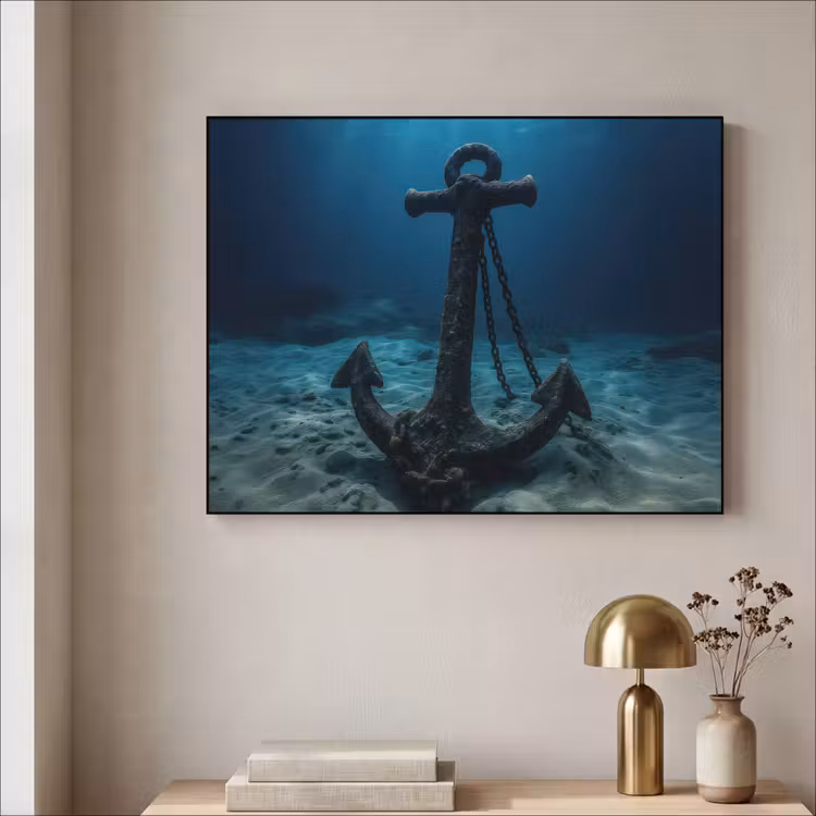 Anker - Ijzer - Zeebodem - Zand Textielframe zwart klein -sfeer2
