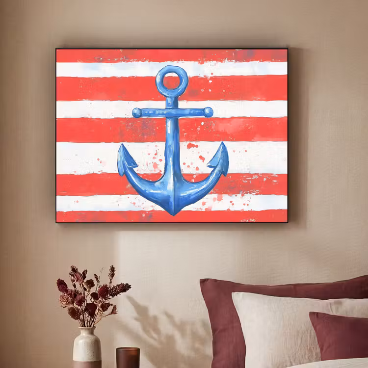 Anker - Verfspatten - Rood - Blauw Textielframe - compleet frame klein -sfeer1