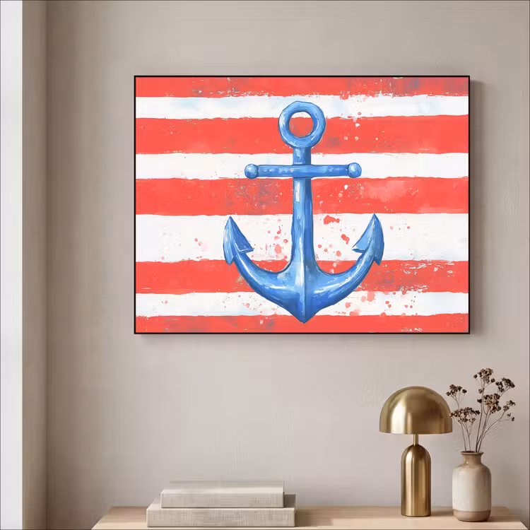 Anker - Verfspatten - Rood - Blauw Textielframe zwart klein -sfeer2