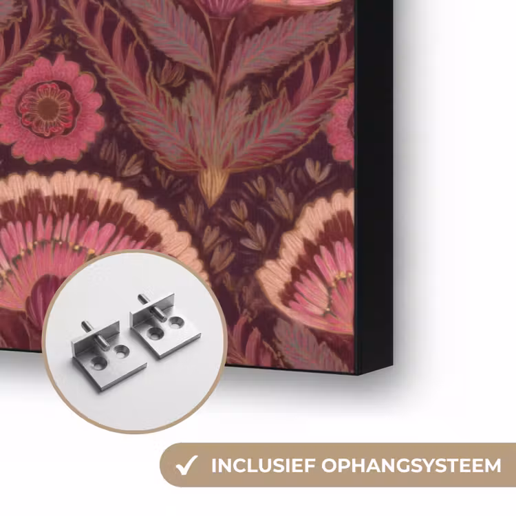 Antiek - Bloemen - Kleurrijk Textielframe zwart klein 947 -USP_ophangsysteemNL