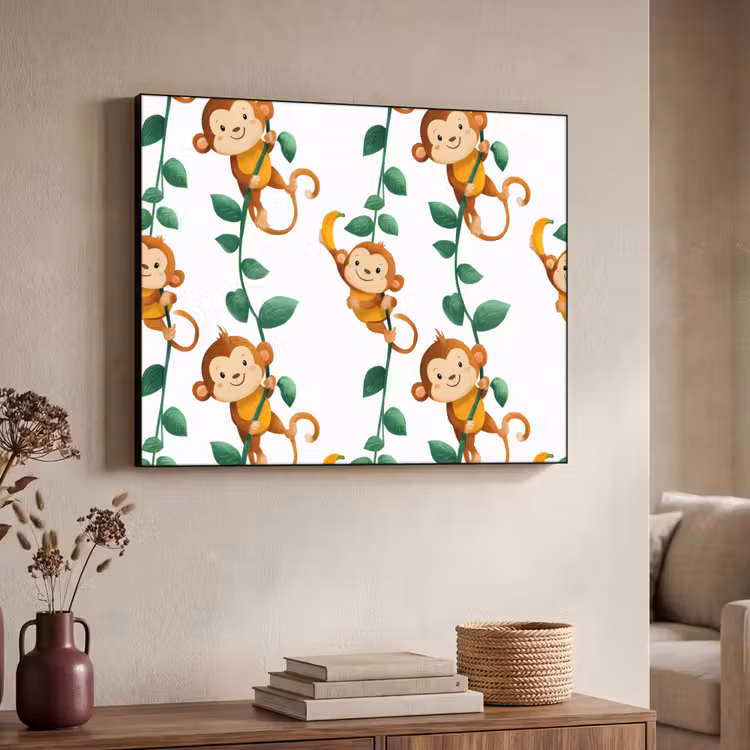 Apen - Lianen - Kleurrijk Textielframe zwart klein 947 -sfeer3