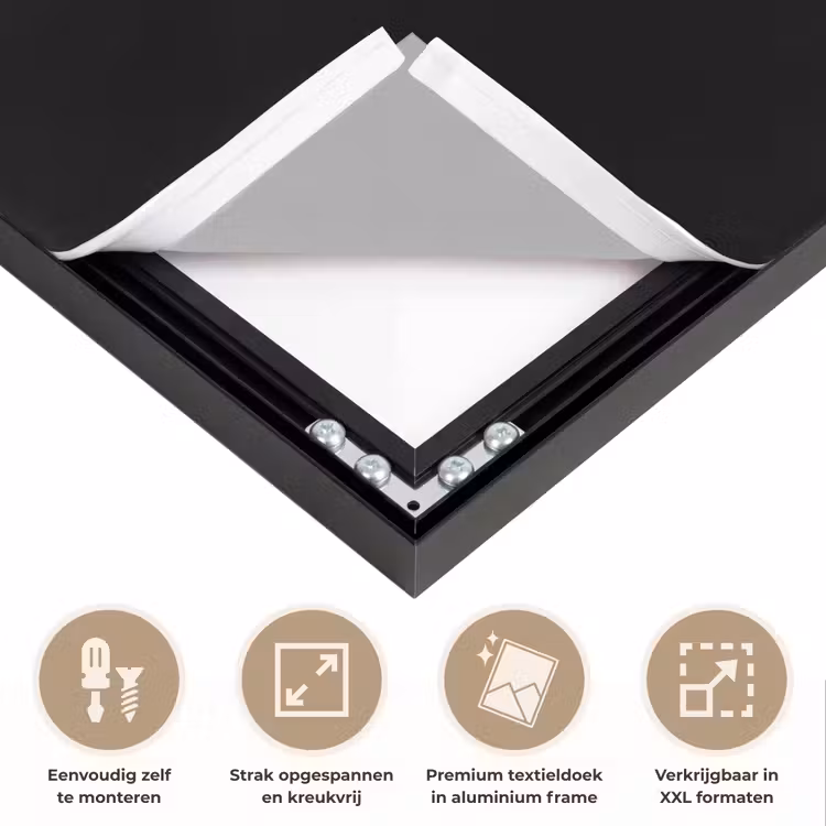 Appel - Goud - Chrome - Zwart Textielframe zwart klein -USP_feed_closeupNL
