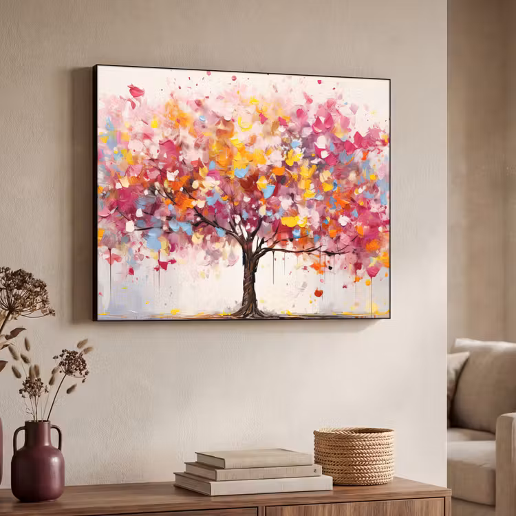 Aquarel - Boom - Kunst - Abstract Textielframe zwart klein -sfeer3