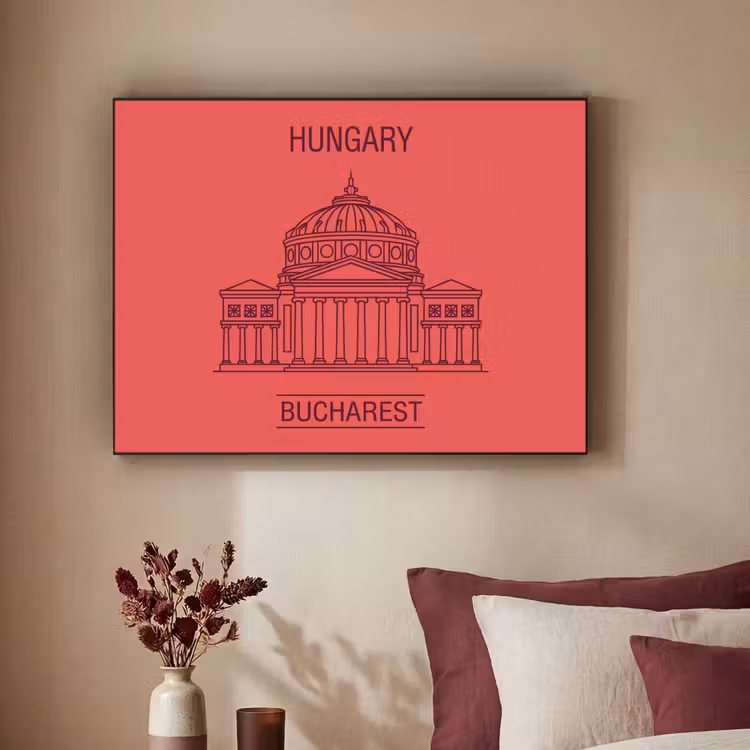 Architectuur - Boekarest - Stedelijk - Lijntekening - Rood Textielframe zwart klein -sfeer1