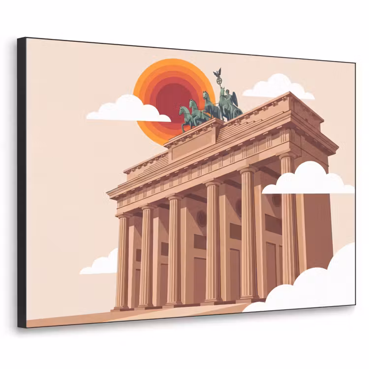 Architectuur - Brandenburg - Berlijn - Zonsondergang - Historisch Textielframe zwart klein -3d