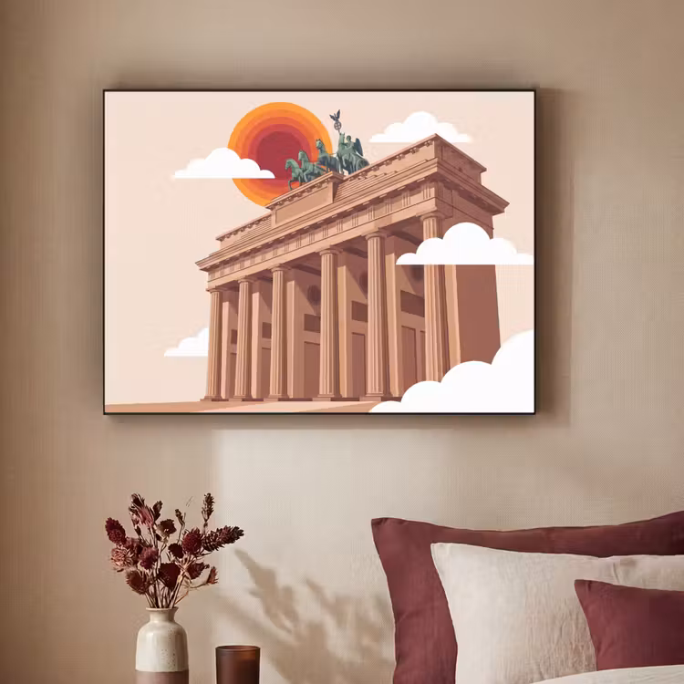 Architectuur - Brandenburg - Berlijn - Zonsondergang - Historisch Textielframe zwart klein -sfeer1