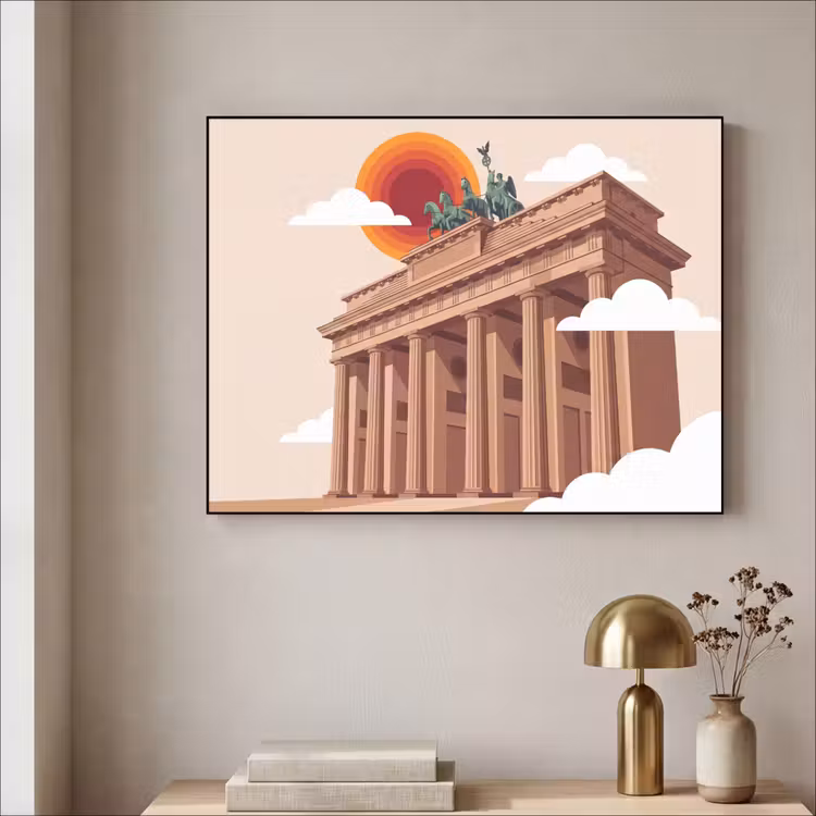 Architectuur - Brandenburg - Berlijn - Zonsondergang - Historisch Textielframe zwart klein -sfeer2