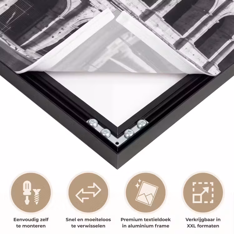 Architectuur - Colosseum - Rome - Historisch - Zwart-wit Textielframe zwart klein -USP_closeupNL