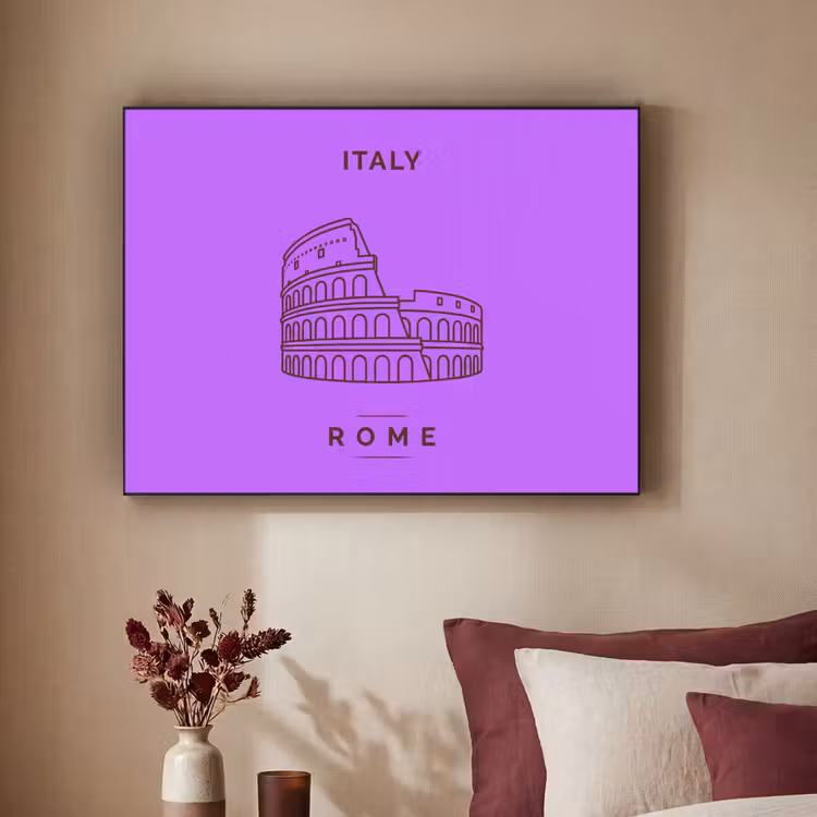 Architectuur - Colosseum - Rome - Minimalistisch - Paars Textielframe zwart klein -sfeer1