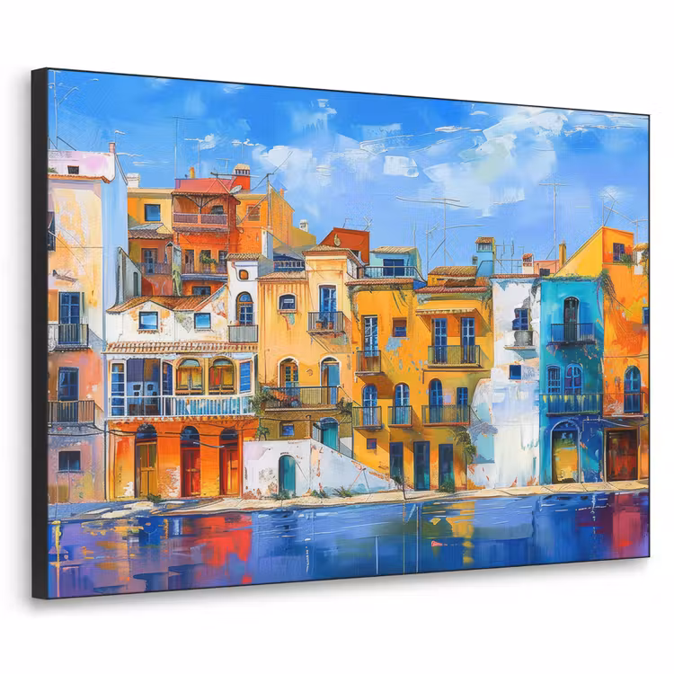 Architectuur - Kleurrijk - Kunst - Modern Textielframe zwart klein -3d