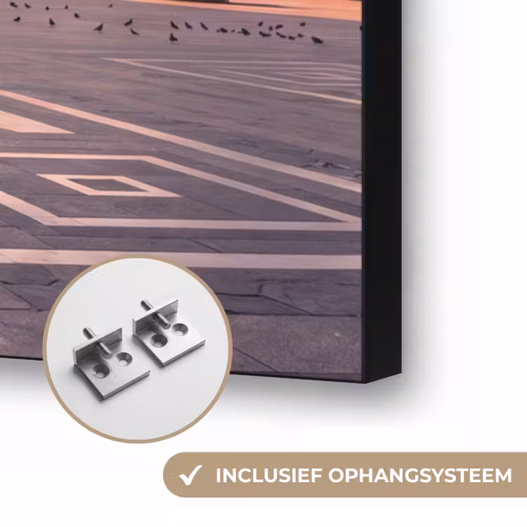 Architectuur - Milaan - Plein - Zonsopgang - Oranje Textielframe zwart klein -USP_ophangsysteemNL
