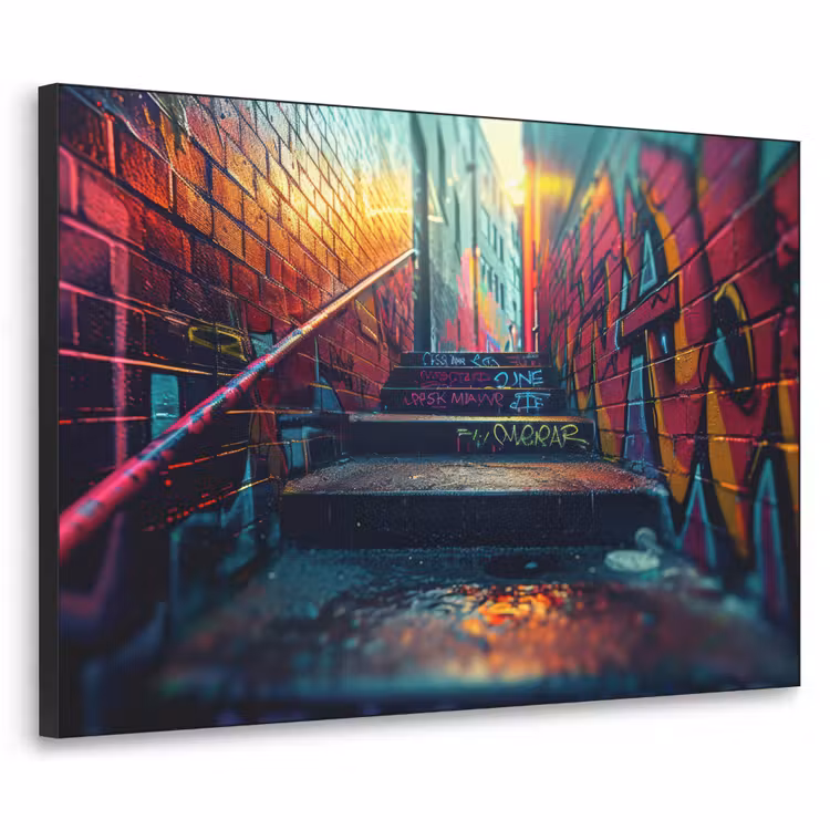 Architectuur - Neon - Trap - Graffiti Textielframe zwart klein -3d
