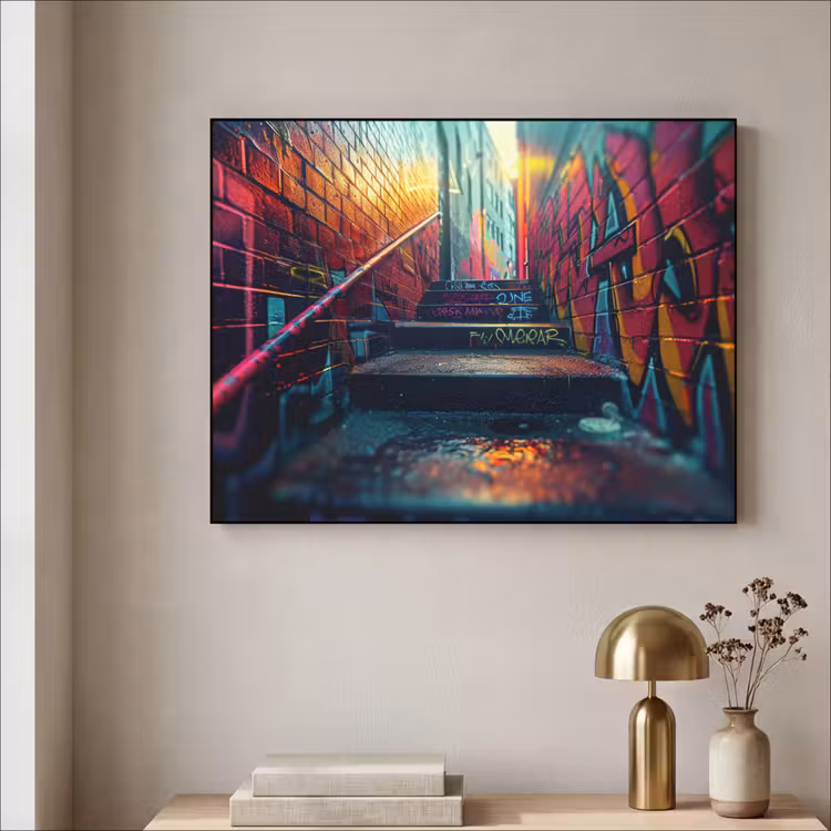 Architectuur - Neon - Trap - Graffiti Textielframe - compleet frame klein -sfeer2