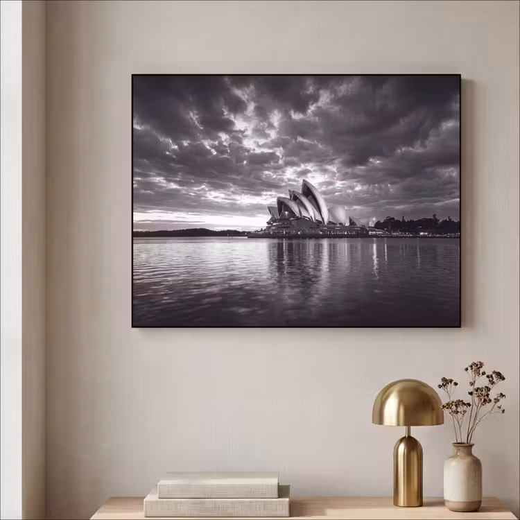 Architectuur - Water - Stad - Modern - Zwart-wit Textielframe zwart klein -sfeer2