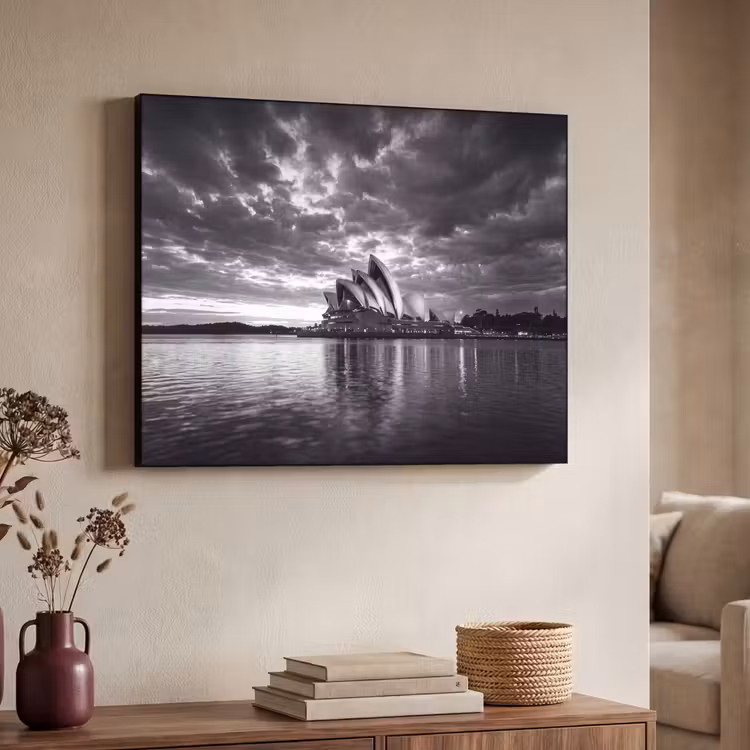 Architectuur - Water - Stad - Modern - Zwart-wit Textielframe zwart klein -sfeer3