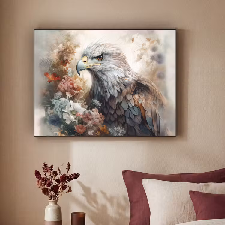 Arend - Adelaar - Vogel - Bloemen - Natuur Textielframe zwart klein -sfeer1