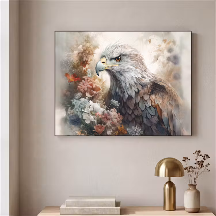 Arend - Adelaar - Vogel - Bloemen - Natuur Textielframe zwart klein -sfeer2