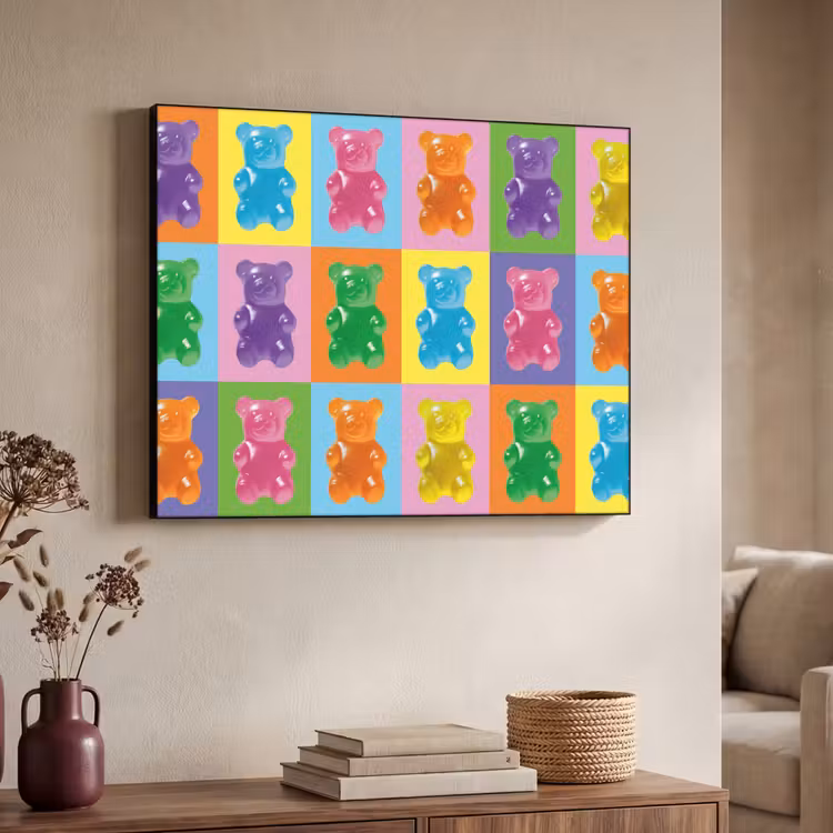 Art- Snoep - Kleurrijk Textielframe zwart klein -sfeer3