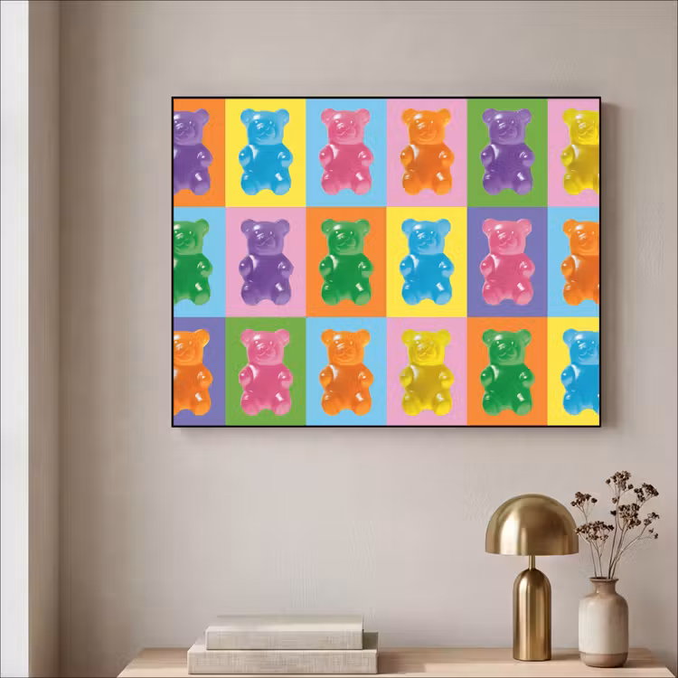 Art- Snoep - Kleurrijk Textielframe - compleet frame klein -sfeer2