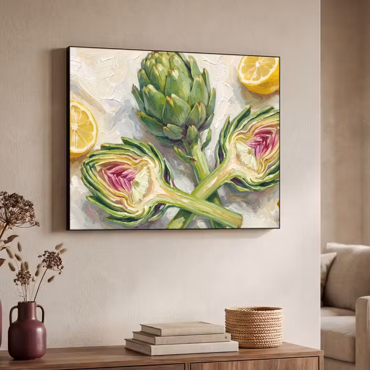 Art frame - Artisjok - Citroen - Eten - Artisjok - Citroen - Eten Textielframe zwart klein