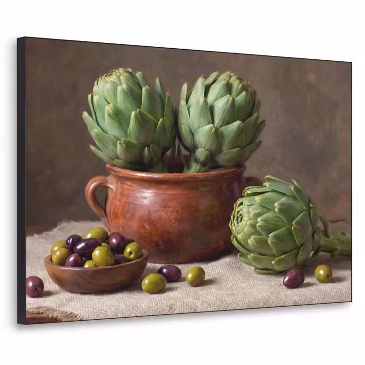Art frame - Artisjokken - Olijven - Eten - Artisjokken - Olijven - Eten Textielframe zwart klein