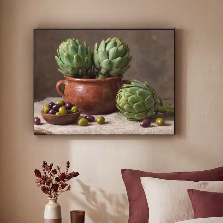 Art frame - Artisjokken - Olijven - Eten - Artisjokken - Olijven - Eten Textielframe zwart klein