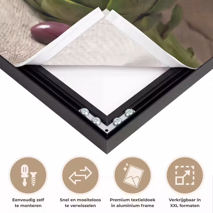 Art frame - Artisjokken - Olijven - Eten - Artisjokken - Olijven - Eten Textielframe zwart klein