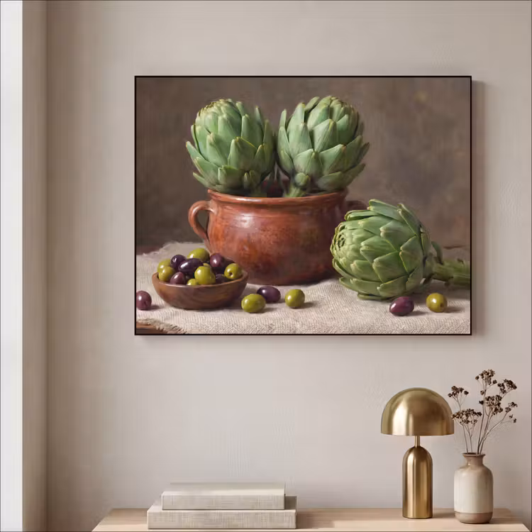 Art frame - Artisjokken - Olijven - Eten - Artisjokken - Olijven - Eten Textielframe zwart klein