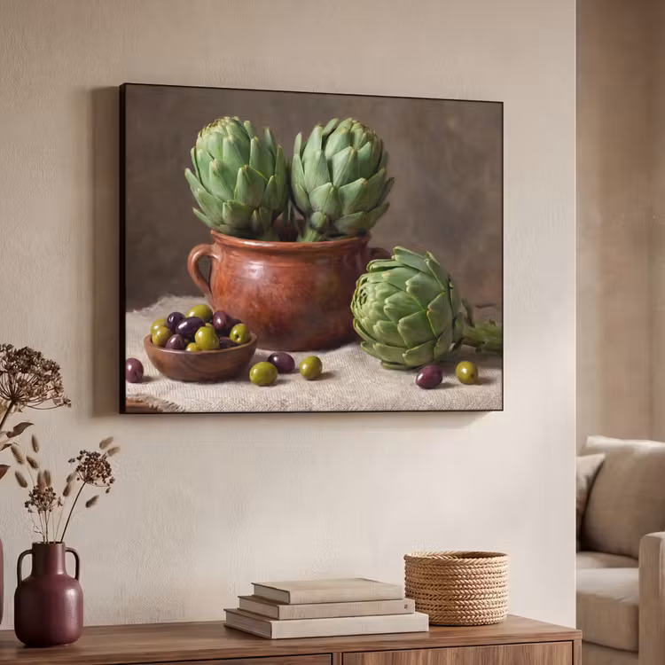 Art frame - Artisjokken - Olijven - Eten - Artisjokken - Olijven - Eten Textielframe zwart klein
